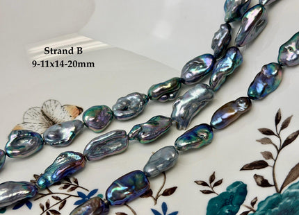 8-10x11-23 mm AA Rainbow Peacock Biwa Keshi Freshwater Pearls Super High Luster Unique Keshi Beads 15 Inch Strand #P3591