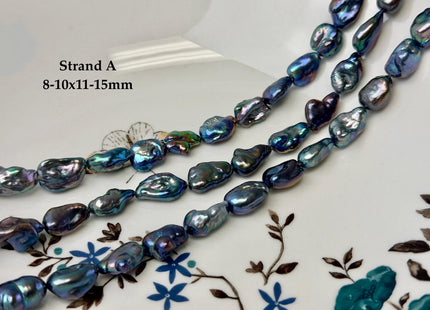 8-10x11-23 mm AA Rainbow Peacock Biwa Keshi Freshwater Pearls Super High Luster Unique Keshi Beads 15 Inch Strand #P3591