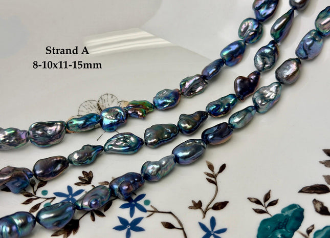 8-10x11-23 mm AA Rainbow Peacock Biwa Keshi Freshwater Pearls Super High Luster Unique Keshi Beads 15 Inch Strand #P3591