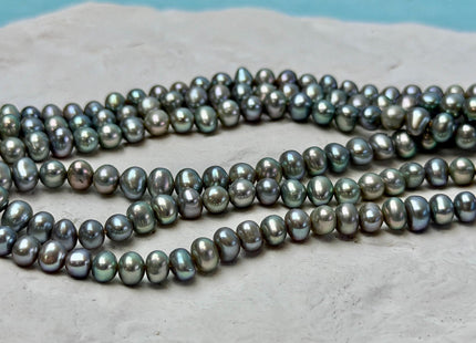 4-5 mm AA Sage Green Color Potato Freshwater Pearls Green With Iridescent Gray Color Genuine Small Seed Pearl Beads 16 Inch Strand #P3592