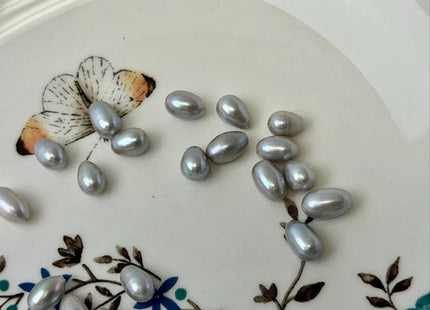 One Piece or Pair 5.5-6x8-10 mm Gray Half Drilled Rice/Oval Teardrop Pearl Silver Rice Pearls For Earrings Or Pendant #P3596