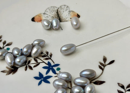 One Piece or Pair 5.5-6x8-10 mm Gray Half Drilled Rice/Oval Teardrop Pearl Silver Rice Pearls For Earrings Or Pendant #P3596