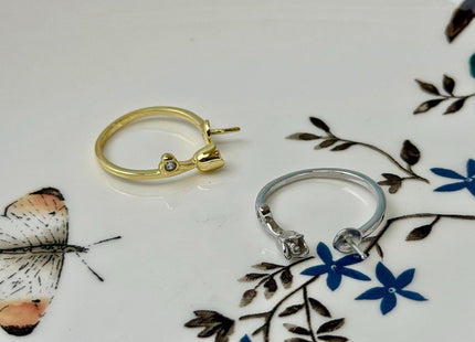 One Piece 925 Sterling Silver or Gold Adjustable Ring For Pearl Setting Dainty Floral Design #10398