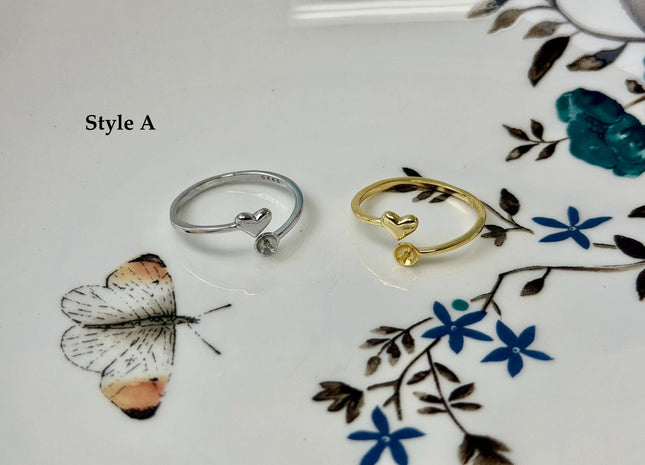 One Piece 925 Sterling Silver or Gold Adjustable Ring For Pearl Setting Dainty Floral Design #10398