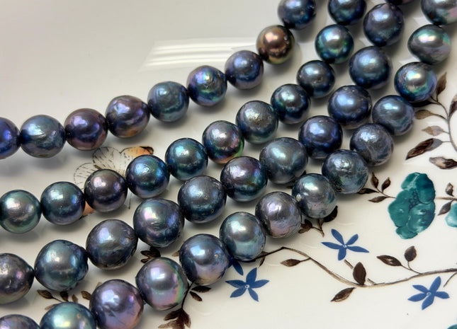 11-12 mm AA Rare Peacock Round Edison Baroque Pearls Genuine Blue Rainbow Peacock Color High Luster Edison Pearl Beads 35 Beads #P3600