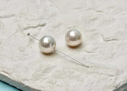 One Pair 12 mm AAA Natural White Round Edison Freshwater Pearl Full/Half Drilled Earring High Luster Pearl For Matching Earrings #P3597