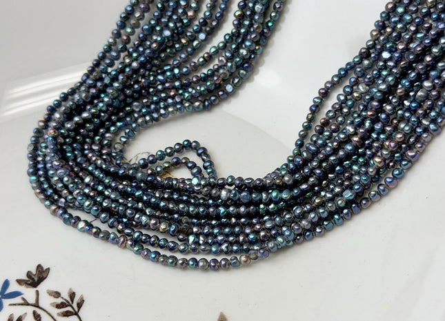 2mm Or 2.5-3mm Tiny Seed Pearl Beads Peacock Color Small Potato Pearl Genuine Freshwater Pearl 14 Inches #P3616
