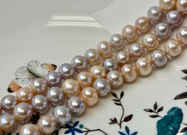 10-10.5 mm AA Half Strand Extra Shiny Natural Mauve and Peach Pink Off Round Freshwater Pearl Beads Large Hole Size 2.2 mm 20 Beads #P3602