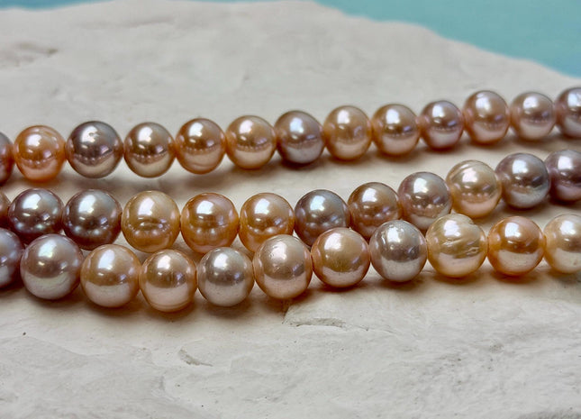 10-10.5 mm AA Half Strand Extra Shiny Natural Mauve and Peach Pink Off Round Freshwater Pearl Beads Large Hole Size 2.2 mm 20 Beads #P3602