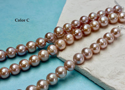 10-10.5 mm AA Half Strand Extra Shiny Natural Mauve Pink Off Round Freshwater Pearl Beads Large Hole Size 2.2 mm 20 Beads #P3603