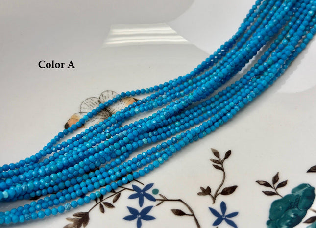2.5 mm Faceted Round Tiny Blue Turquoise Gemstone Beads 15 Inches Strand #4880