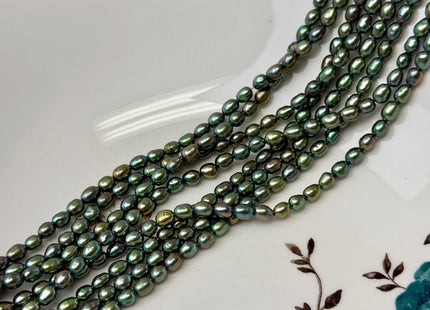 4x5-6 mm AA Olive Green Rice/Oval Freshwater Pearl Beads Genuine High Luster Small Rice Pearl #P3623