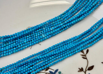 2.5 mm Faceted Round Tiny Blue Turquoise Gemstone Beads 15 Inches Strand #4880