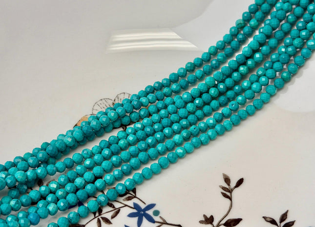 3 mm 4 mm Faceted Round Tiny Blue Green Turquoise Gemstone Beads 15 Inches Strand #4881