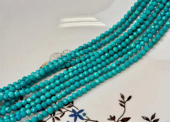 3 mm 4 mm Faceted Round Tiny Blue Green Turquoise Gemstone Beads 15 Inches Strand #4881
