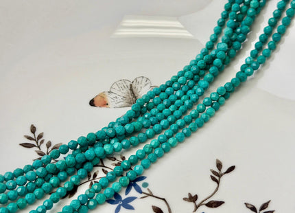 3 mm 4 mm Faceted Round Tiny Blue Green Turquoise Gemstone Beads 15 Inches Strand #4882