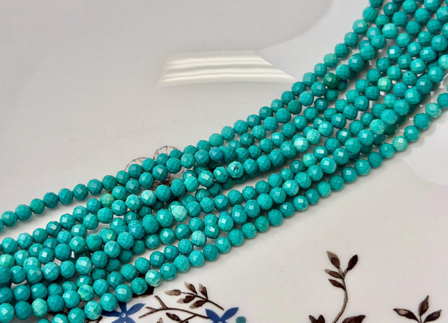 3 mm 4 mm Faceted Round Tiny Blue Green Turquoise Gemstone Beads 15 Inches Strand #4882