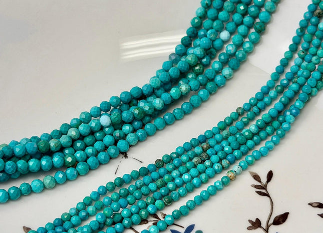 3 mm 4 mm Faceted Round Tiny Blue Green Brown Turquoise Gemstone Beads 15 Inches Strand #4883