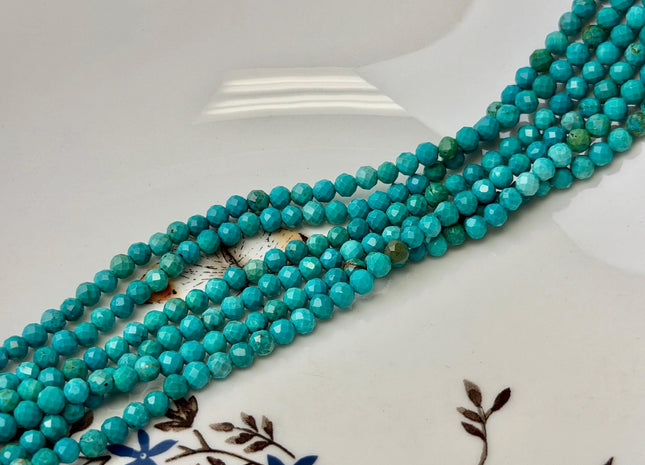 3 mm 4 mm Faceted Round Tiny Blue Green Brown Turquoise Gemstone Beads 15 Inches Strand #4883