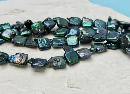 10-11 mm Dark Metallic Green Square Coin Pearls Flat Square Freshwater Square Coin Pearl Beads C Grade #P1640