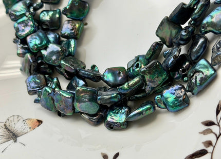 10-11 mm Dark Metallic Green Square Coin Pearls Flat Square Freshwater Square Coin Pearl Beads C Grade #P1640