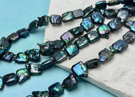 10-11 mm Dark Metallic Green Square Coin Pearls Flat Square Freshwater Square Coin Pearl Beads C Grade #P1640