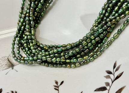 3x4-5 mm Olive Green Small Baby Keshi Baroque Freshwater Pearls Tiny Keshi Pearl Beads 15 Inch Strand #P3605