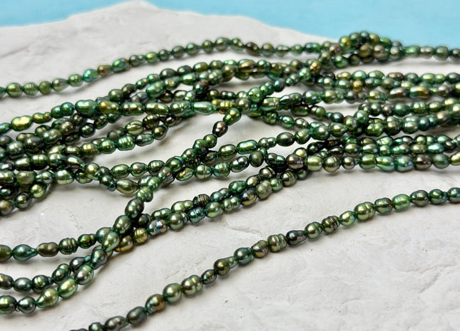 3x4-5 mm Olive Green Small Baby Keshi Baroque Freshwater Pearls Tiny Keshi Pearl Beads 15 Inch Strand #P3605