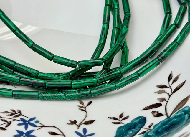 4x13-14 mm Tube Shape Malachite Color Gemstone Beads Green And Black Malachite Gemstones Loose Beads 15.5 Inches Strand #3148