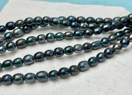 6.5-7x8-9 mm AA Half Strand Black Navy Blue Rice Oval Freshwater Pearl Beads Large Hole Size 2.1 mm 25 Beads #P3688