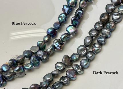 9-12 mm AA Half Strand High Luster Blue Peacock Keshi Nugget Freshwater Pearl Beads Large Hole Size 1.5 mm Pearl Beads #P3694