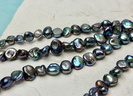 9-12 mm AA Half Strand High Luster Blue Peacock Keshi Nugget Freshwater Pearl Beads Large Hole Size 1.5 mm Pearl Beads #P3694