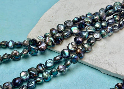 9-12 mm AA Half Strand High Luster Blue Peacock Keshi Nugget Freshwater Pearl Beads Large Hole Size 1.5 mm Pearl Beads #P3694
