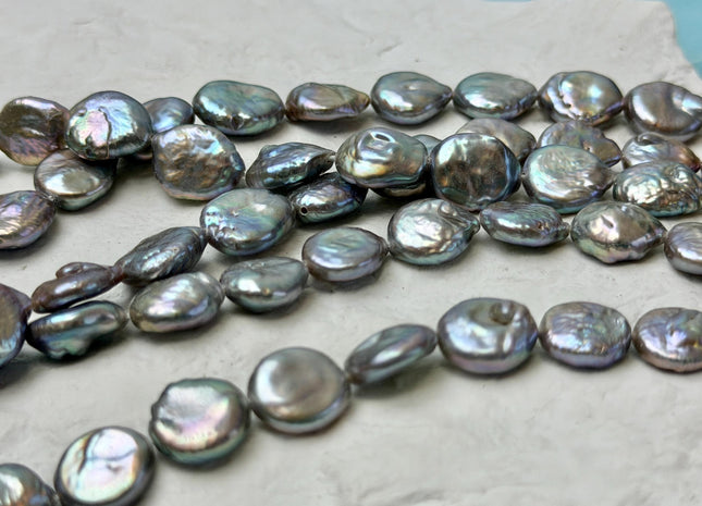 9-10 mm AAA Silver Gray Coin Freshwater Pearl Beads Genuine Cultured High Luster Quality Freshwater Coin Pearls #P3608