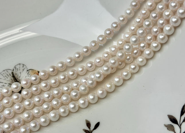 5-6 AA Natural White Round Saltwater Pearls Genuine Natural High Luster White Bridal Pearls #P3609