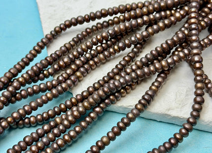 5-6 mm AA Large Hole Half Strand Rare Matte Chocolate Brown Color Round Button Rondelle Freshwater Pearls Hole Size 2.1mm Pearl Beads #1959