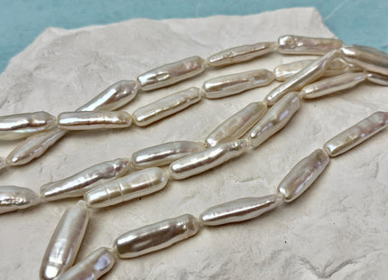 6-8x23-28 mm AA Natural White Biwa Stick Freshwater Pearls Genuine High Luster Long Stick Pearls 15 Beads #P3620