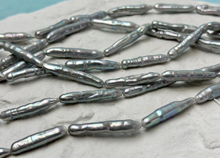 4-5x23-30 mm Silver Gray Biwa Stick Freshwater Pearls Genuine Long Stick Pearls 16 Beads #P3621