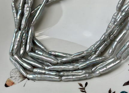 4-5x23-30 mm Silver Gray Biwa Stick Freshwater Pearls Genuine Long Stick Pearls 16 Beads #P3621