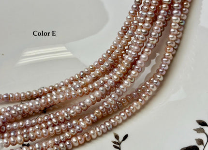 5 mm AA Large Hole Natural Mauve Pink Half Strand Round Button Rondelle Freshwater Pearls Hole Size 1.5mm 2.1mm 50 Beads #P3697