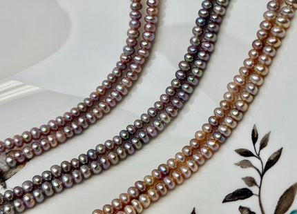 5 mm AA Large Hole Natural Mauve Pink Half Strand Round Button Rondelle Freshwater Pearls Hole Size 1.5mm 2.1mm 50 Beads #P3697