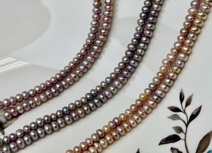 5 mm AA Large Hole Natural Mauve Pink Half Strand Round Button Rondelle Freshwater Pearls Hole Size 1.5mm 2.1mm 50 Beads #P3697