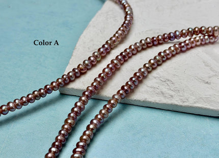 5 mm AA Large Hole Natural Mauve Pink Half Strand Round Button Rondelle Freshwater Pearls Hole Size 1.5mm 2.1mm 50 Beads #P3697