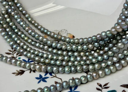 5.5-6 mm AA Half Strand Sage Green Off Round Freshwater Pearl Beads Large Hole Size 2.1 mm 38 Beads #P3613