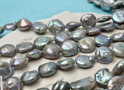 15-17 mm Half Strand Silver Gray Round Coin Pearls Large 2.0mm Hole Freshwater Coin Pearl Beads #P3614