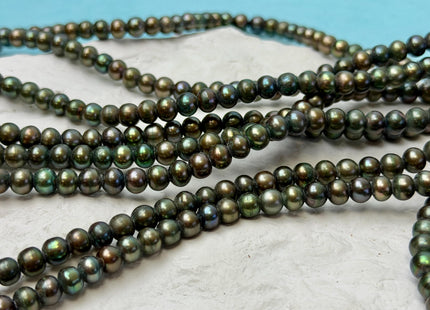 6-6.5 mm Half Strand Dark Olive Green Potato Pearls Large Hole Size 2.0mm Genuine Freshwater Pearl 37 Beads #P3615