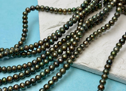 6-6.5 mm Half Strand Dark Olive Green Potato Pearls Large Hole Size 2.0mm Genuine Freshwater Pearl 37 Beads #P3615