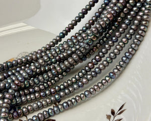 3.5x7 mm AAA Large Hole Peacock Color Round Button Freshwater Pearl Beads Hole Size 2.2mm Genuine High Luster Rondelle Pearl #1956