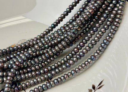 3.5x7 mm AAA Large Hole Peacock Color Round Button Freshwater Pearl Beads Hole Size 2.2mm Genuine High Luster Rondelle Pearl #1956