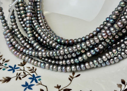 3.5x7 mm AAA Large Hole Peacock Color Round Button Freshwater Pearl Beads Hole Size 2.2mm Genuine High Luster Rondelle Pearl #1956